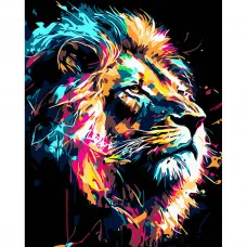 Картина по номерам Strateg ПРЕМИУМ Могучий лев на черном фоне размером 40х50 см (AH1027)