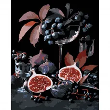 Картина за номерами Strateg ПРЕМІУМ Інжир та виноград на чорному фоні розміром 40х50 см (AH1045)