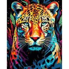 Картина по номерам Strateg ПРЕМИУМ Радужный леопард на черном фоне размером 40х50 см (AH1061)