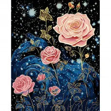 Картина по номерам Strateg ПРЕМИУМ Звездные розы на черном фоне размером 40х50 см (AH1071)