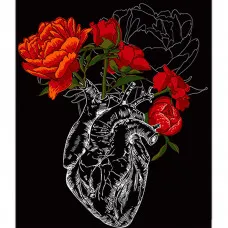 Картина за номерами Strateg Серце квітів на чорному фоні розміром 40х50 см (AH1094)
