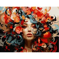 Картина за номерами Strateg Романтика квітів у волоссі на чорному фоні розміром 40х50 см (AH1115)
