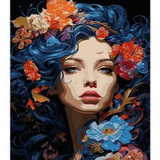 Картина за номерами Strateg Дівчина з квітами у волоссі на чорному фоні розміром 40х50 см (AH1116)