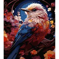 Картина за номерами Strateg Пташка у квітковому саду на чорному фоні розміром 40х50 см (AH1117)