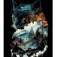 Картина за номерами Strateg Кішка в подвійній експозиції на чорному фоні розміром 40х50 см (AH1128)