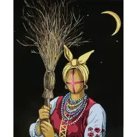 Картина за номерами Strateg ПРЕМІУМ Солоха на чорному фоні з лаком розміром 40х50 см (AH1148)