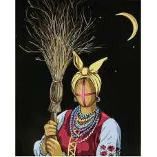 Картина по номерам Strateg ПРЕМИУМ Солоха на черном фоне с лаком размером 40х50 см (AH1148)