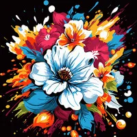 Картина за номерами Strateg ПРЕМІУМ Квітковий вибух на чорному фоні розміром 40х40 см (AV4040-40)