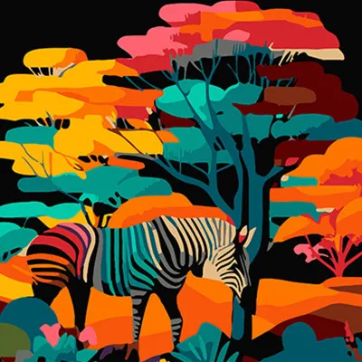 Картина за номерами Strateg ПРЕМІУМ Зебра на тлі природи на чорному фоні розміром 40х40 см (AV4040-57) Картина за номерами Strateg ПРЕМІУМ Зебра на тлі природи на чорному фоні розміром 40х40 см (AV4040-57)