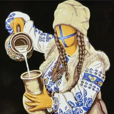 Картина по номерам Strateg ПРЕМИУМ Молочарка на черном фоне с лаком размером 40х40 см (AV4040-89)