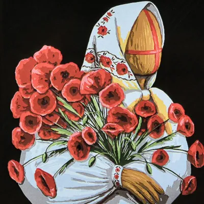 Картина за номерами Strateg ПРЕМІУМ Маковія на чорному фоні з лаком розміром 40х40 см (AV4040-91)