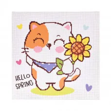 Набор для творчества вышивка крестиком Котенок с подсолнухом Strateg размером 30х30 см (AX-306)