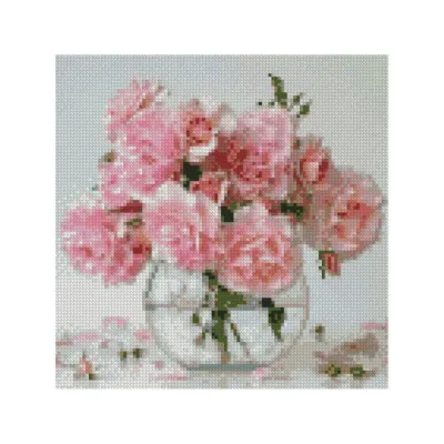 Алмазна мозаїка Рожеві квіти у вазі 30х30 см CA-0011