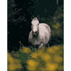 Картина по номерами Strateg ПРЕМИУМ Лошадь среди цветов размером 40х50 см (DY105)