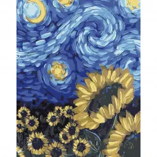 Картина за номерами Strateg ПРЕМІУМ Соняшники у стилі Ван Гога розміром 40х50 см (DY271)