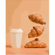 Картина за номерами Strateg ПРЕМІУМ Круасани та кава з собою розміром 40х50 см (DY336)