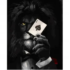 Картина за номерами Strateg ПРЕМІУМ Темна сторона лева з лаком та з рівнем розміром 40х50 см (DY404)