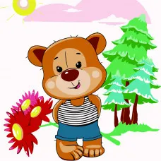 Картина за номерами Strateg ПРЕМІУМ Ведмідь з квітами з лаком та з рівнем розміром 30х30 см (ES-0815)