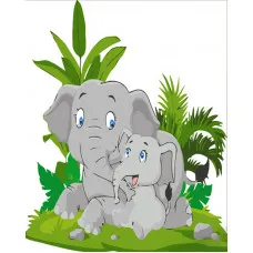 Картина за номерами Strateg ПРЕМІУМ Слоненя з мамою розміром 30х30 см (ES138)