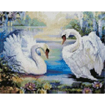 Алмазна мозаїка Пара білих лебедів 40х50 см FA40143