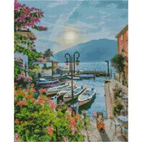 Алмазна картина Strateg ПРЕМІУМ Ранок на березі озера розміром 40х50 см FA40918