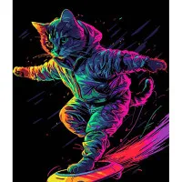 Картина за номерами Strateg ПРЕМІУМ Кіт на скейті на чорному фоні розміром 30х40 см (FH-4)