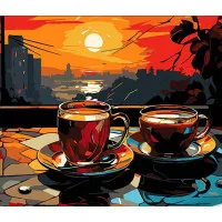 Картина за номерами Strateg ПРЕМІУМ Чай на заході сонця на чорному фоні розміром 30х40 см (FH-8)