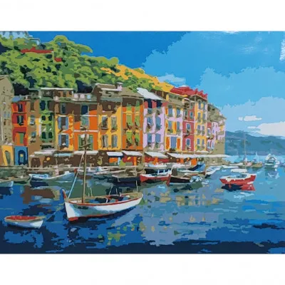 Картина за номерами Strateg ПРЕМІУМ Мальовнича гавань розміром 40х50 см (GS036)