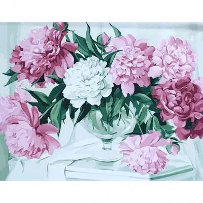 Картина за номерами Strateg ПРЕМІУМ Розкішні піони розміром 40х50 см (GS057)