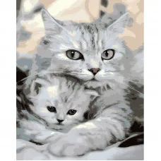 Картина за номерами Strateg ПРЕМІУМ Кішка та кошеня розміром 40х50 см (GS1005)