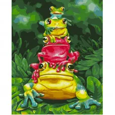 Картина за номерами Strateg ПРЕМІУМ Четвірка жабенят розміром 40х50 см (GS1012)