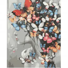 Картина по номерам Strateg ПРЕМИУМ Бабочки в волосах размером 40х50 см (GS1057)