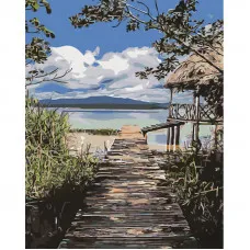 Картина за номерами Strateg ПРЕМІУМ Дорога до озера з лаком розміром 40х50 см (GS1101)