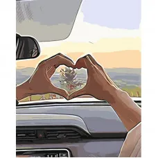 Картина за номерами Strateg ПРЕМІУМ Кохання у авто з лаком розміром 40х50 см (GS1217)