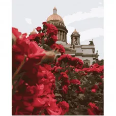 Картина за номерами Strateg ПРЕМІУМ Троянди біля Ісаакіївського собору з лаком розміром 40х50 см (GS1241)