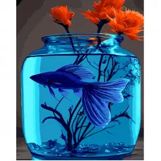 Картина за номерами Strateg ПРЕМІУМ Синя рибка з лаком розміром 40х50 см (GS1256)