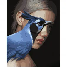 Картина по номерам Strateg ПРЕМИУМ Девушка и синяя птица с лаком размером 40х50 см (GS1264)