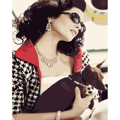 Картина за номерами Strateg ПРЕМІУМ Леді з собачкою з лаком розміром 40х50 см (GS1267) Картина за номерами Strateg ПРЕМІУМ Леді з собачкою з лаком розміром 40х50 см (GS1267)