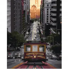 Картина за номерами Strateg ПРЕМІУМ Трамвай у Сан-Франциско розміром 40х50 см (GS1284)