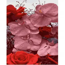Картина за номерами Strateg ПРЕМІУМ Рожеві орхідеї з лаком розміром 40х50 см (GS1288)