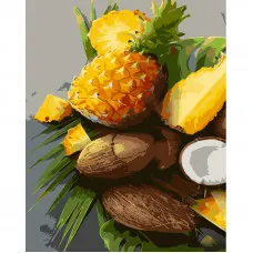 Картина по номерам Strateg ПРЕМИУМ Ананас и кокос с лаком размером 40х50 см (GS1294)