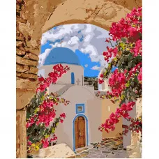 Картина за номерами Strateg ПРЕМІУМ Вуличками Санторіні розміром 40х50 см (GS1295)