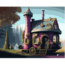 Картина по номерам Strateg ПРЕМИУМ Сказочный дом на колесах с лаком размером 40х50 см (GS1336)