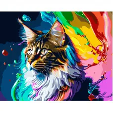 Картина по номерам Strateg ПРЕМИУМ Разноцветный котик с лаком размером 40х50 см (GS1339)