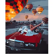 Картина за номерами Strateg ПРЕМІУМ Світанок в Каппадокії з лаком та з рівнем розміром 40х50 см (GS1348)