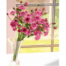 Картина по номерам Strateg ПРЕМИУМ Букет розовых роз с лаком и с уровнем размером 40х50 см (GS1354)