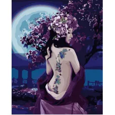 Картина за номерами Strateg ПРЕМІУМ Опівнічний бузок з лаком та з рівнем розміром 40х50 см (GS1368)