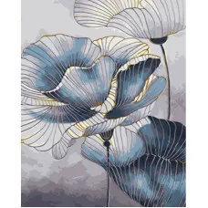 Картина за номерами Strateg ПРЕМІУМ Сині квіти з лаком та з рівнем розміром 40х50 см (GS1416)