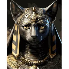 Картина за номерами Strateg ПРЕМІУМ Могутній Баст з лаком та з рівнем розміром 40х50 см (GS1418)