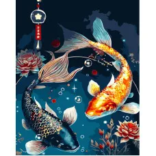 Картина за номерами Strateg ПРЕМІУМ Риби-символи з лаком та з рівнем розміром 40х50 см (GS1421)